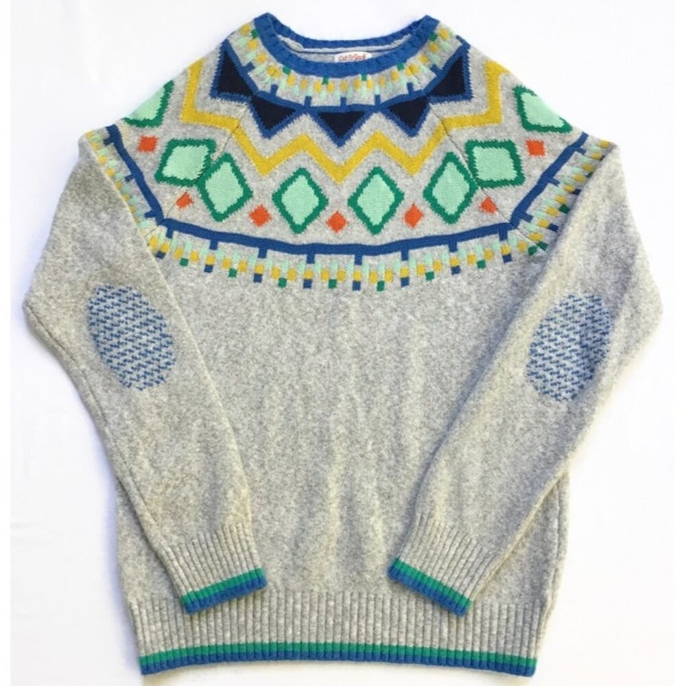Cat & Jack Fair Isle Sweater Boy or Girl Size XL 16 Gray Colorful Round Neck